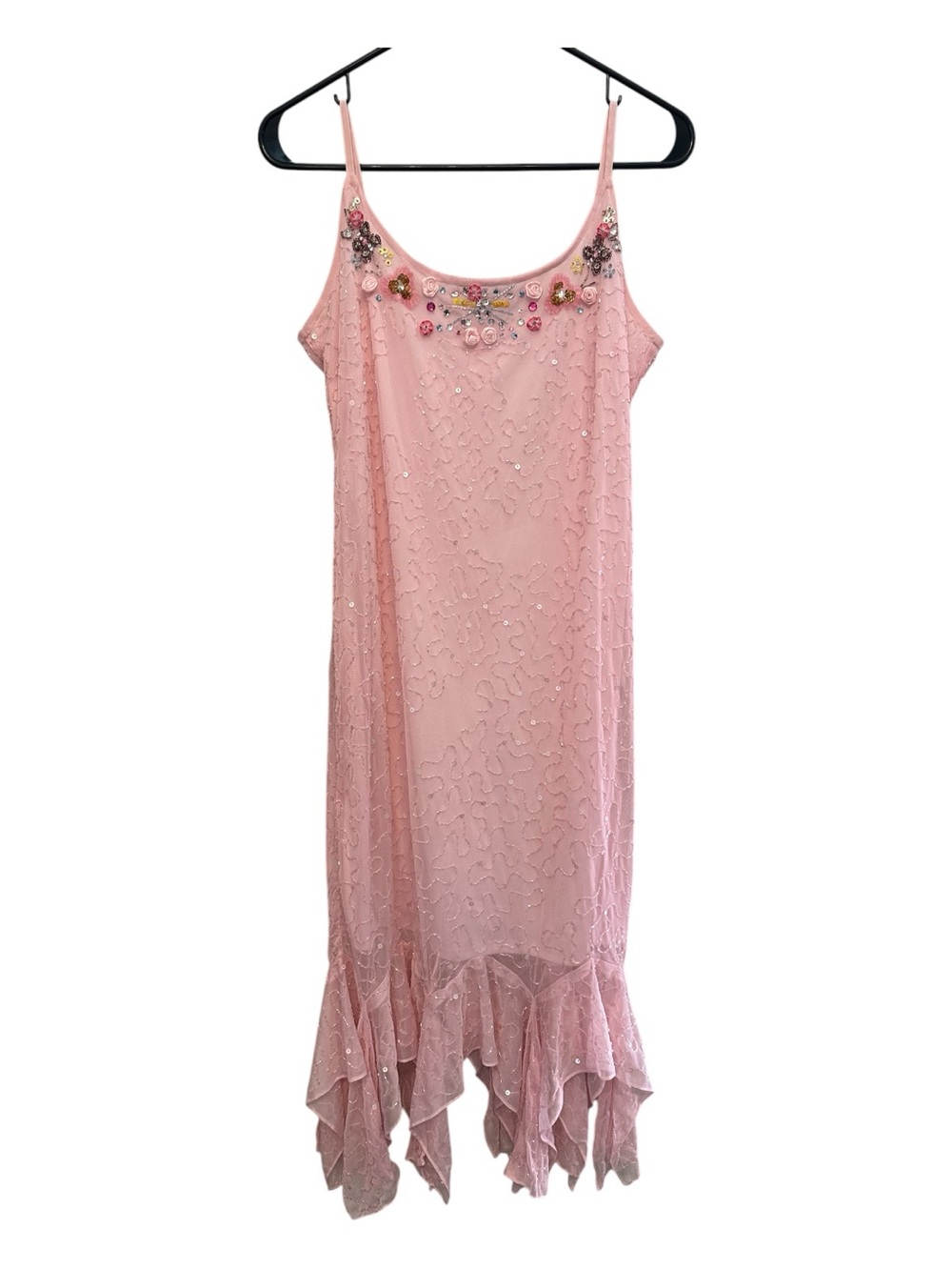 Vintage Y2K Together Fairy Princess Pink Embellished Midi Formal Dress Small